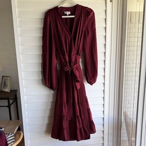 Gibson Latimer Maroon Long Sleeve Wrap Dress